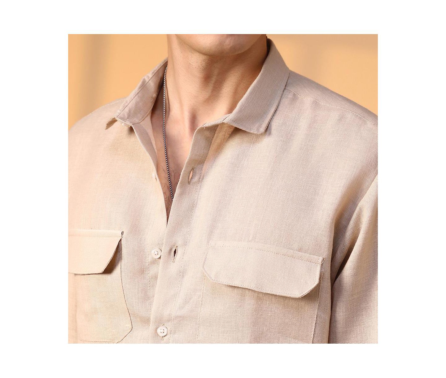 Мужская рубашка Cahoot Campus Sutra Khaki Beige Solid Utility, цвет: Бежевый — фото 7