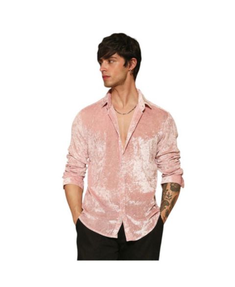 Мужская рубашка Cahoot Campus Sutra Solid Velvet, цвет: Розовый