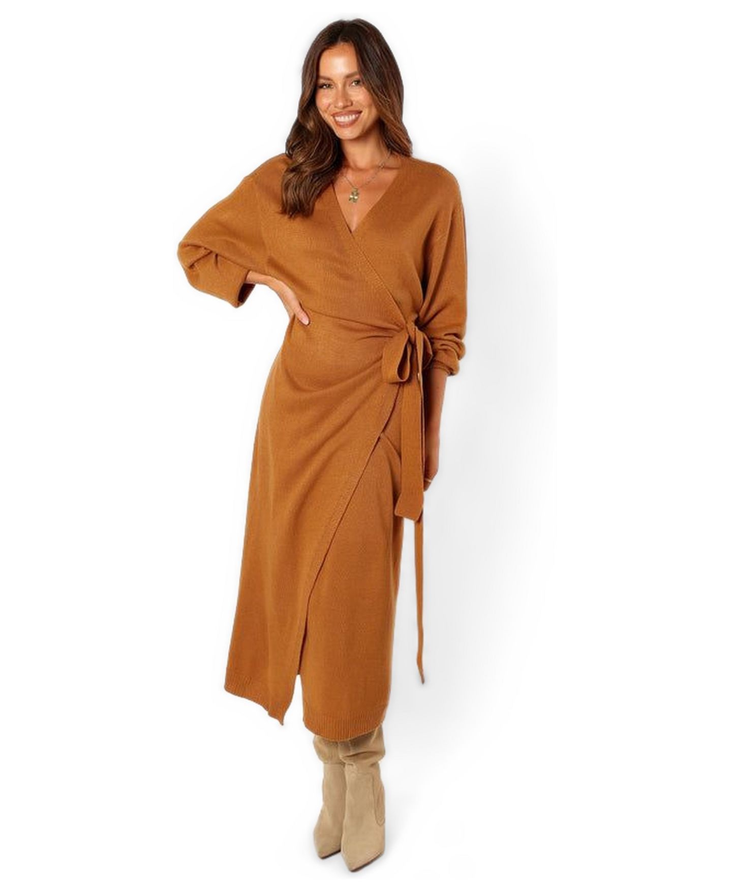 Женское платье Petal and Pup Nova Wrap Knit Midi, цвет: Верблюжий — фото 5