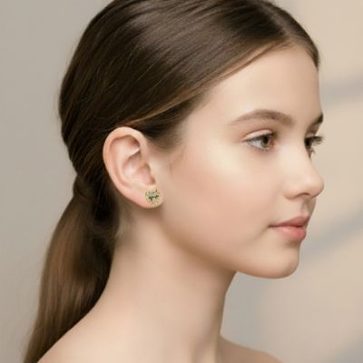 Rachel Glauber 14K Gold Plated with Black Enamel & Clear Cubic Zirconia Heartbeat Stud Earrings