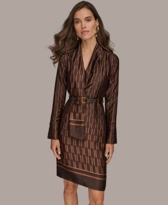 Women's Satin Geo Belted Dress