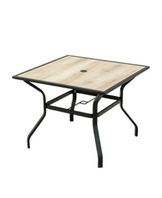 Streamdale Square Metal Patio Table with Umbrella Hole & Wood-Look Top