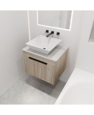 24" Modern Design Float Bathroom Vanity With Ceramic Basin Set