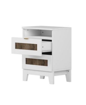 Farmhouse Nightstand with Drawer & Wooden Decoration