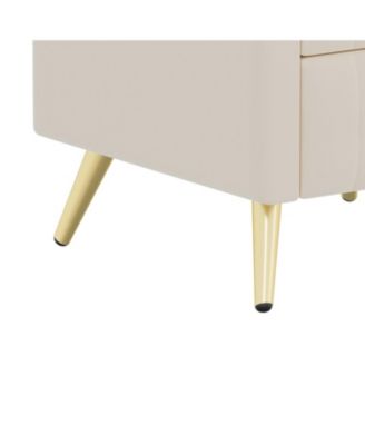  Upholstered Nightstand - 3 Drawers, Metal Legs & Marbling Top