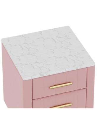  Upholstered Nightstand - 3 Drawers, Metal Legs & Marbling Top