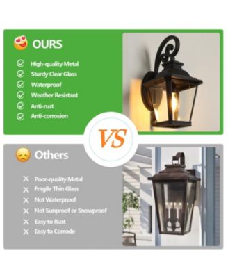 Streamdale 2-Pack Black Wall Lanterns with Clear Glass Panels for Outdoor Lighting