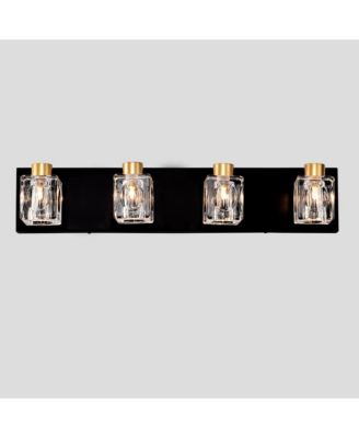 4-Light Black and Gold Vanity Light Fixture with Crystal Shade