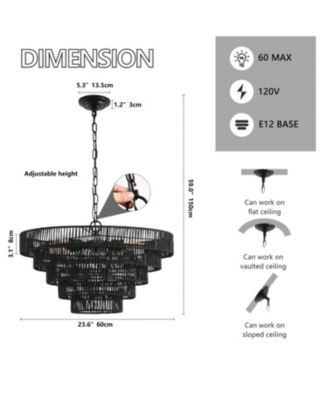 Rustic 5-Tier Hemp Rope Chandelier with 8 Sockets Hardwired Pendant Fixture