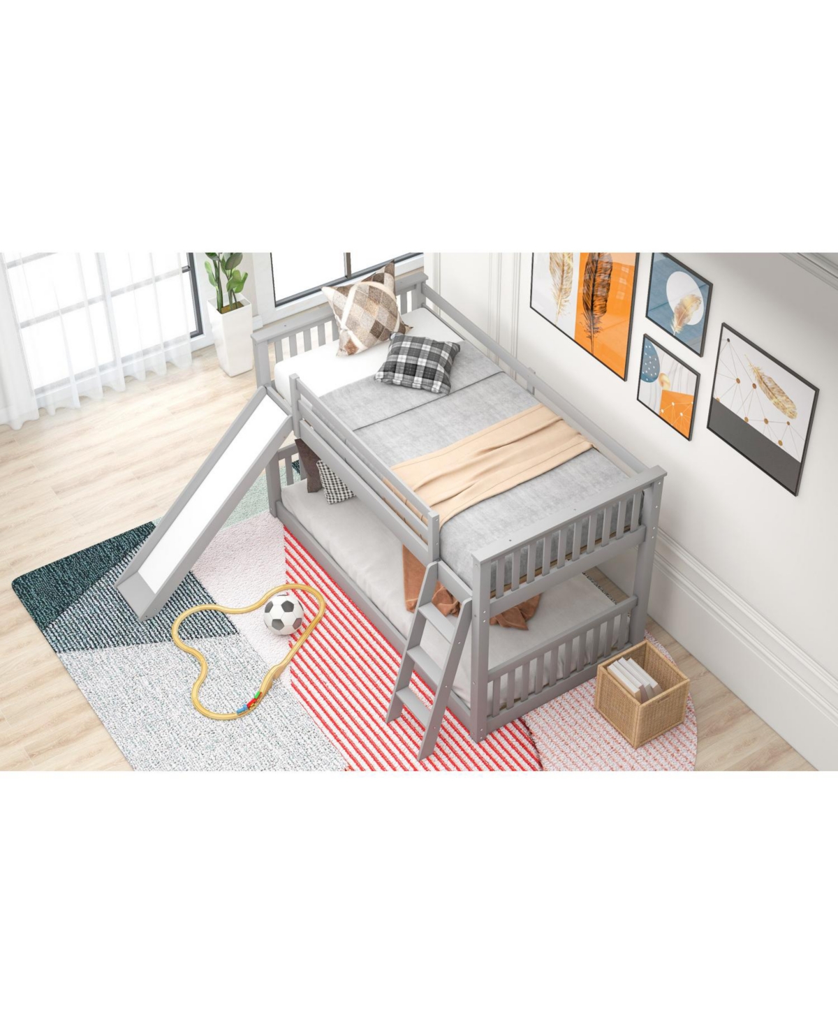 Streamdale Furniture Twin over Twin Bunk Bed with Slide & Ladder