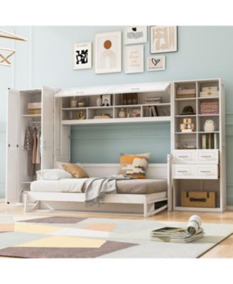 Full Size Murphy Bed Wall Bed with Closet Drawers and Shelves