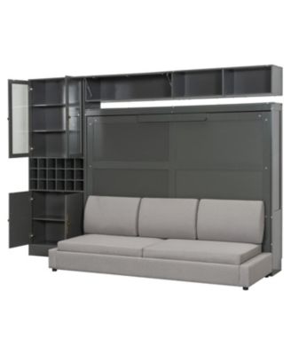 Queen Size Murphy Bed Wall Bed with Sofa Shelves USB & Light