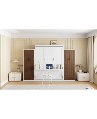 Full Size Murphy Bed Wall Bed with Closet Drawers and Table
