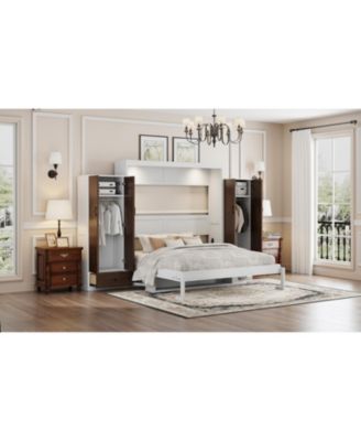 Queen Size Murphy Bed Wall Bed with Closet Drawers and Table