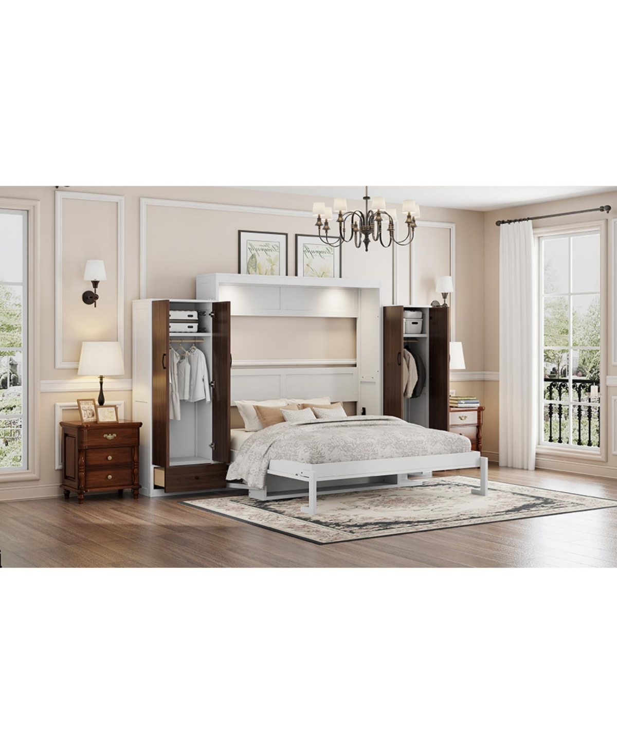 Streamdale Furniture Queen Size Murphy Bed Wall Bed with Closet Drawers and Table