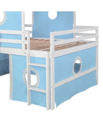 Full Size Loft Bed with Slide Tent and Tower