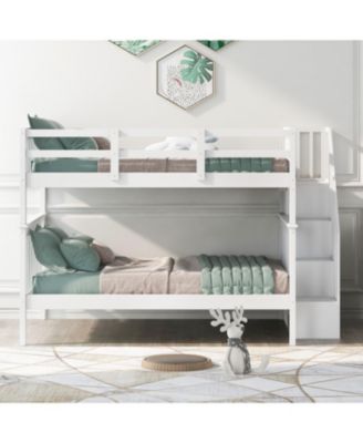 Full Size Wooden Stairway Full-Over-Full Bunk Bed w/ Storage