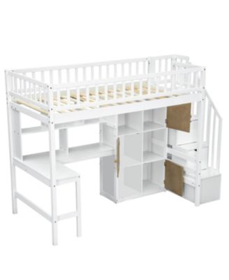 Twin Loft Bed with Desk Storage & Stairs