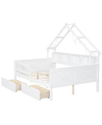 Wood Full House Platform Bed with LED & Storage