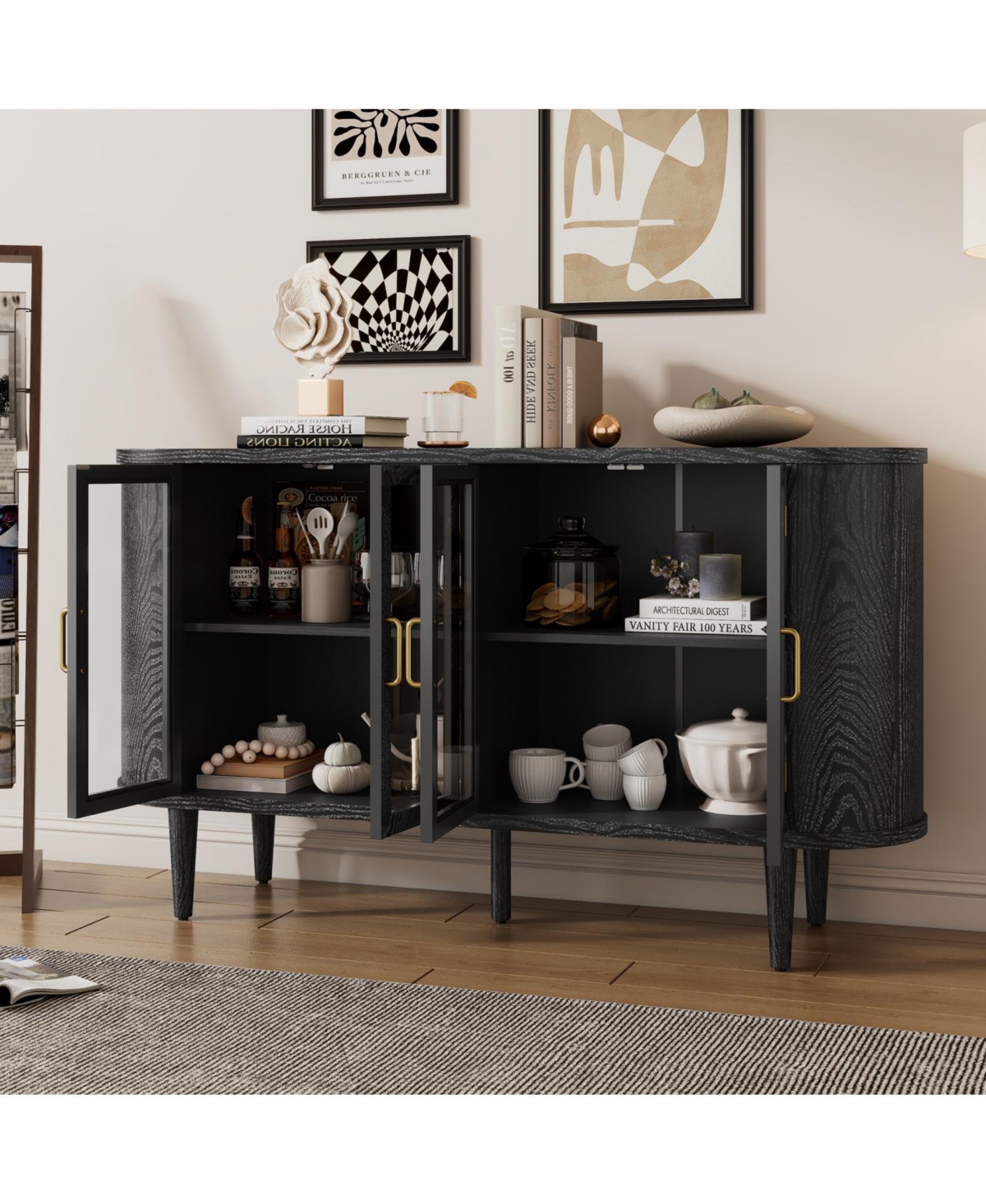 Streamdale Furniture Farmhouse Sideboard Cabinet with Glass Doors