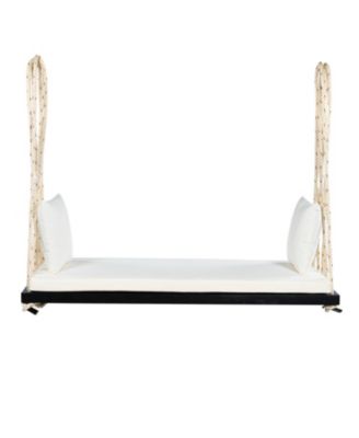 Patio Wooden Swing Chair with Cushion & Ropes