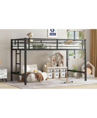 Twin Metal Loft Bed with Ladder & Guardrails - Black