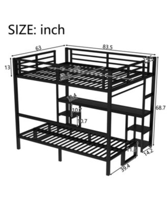 Queen Over Twin XL Bunk Bed with Desk LED & USB Black