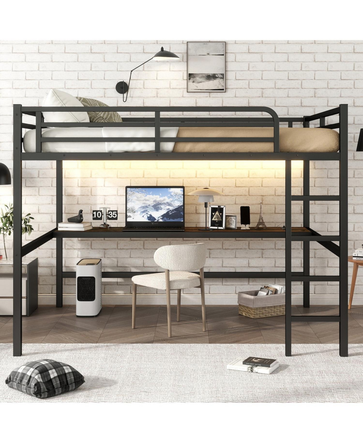 Streamdale Furniture Queen Loft Bed with Outlet & Led - Black