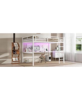 Queen Size Loft Bed with Power & LED - White