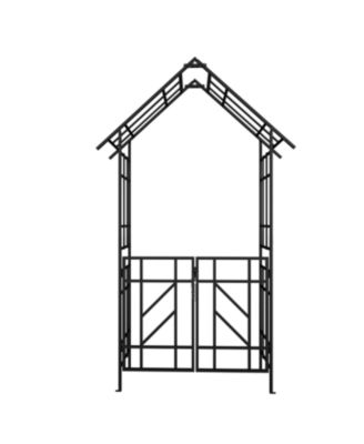 Metal Garden Arch with Gate Black