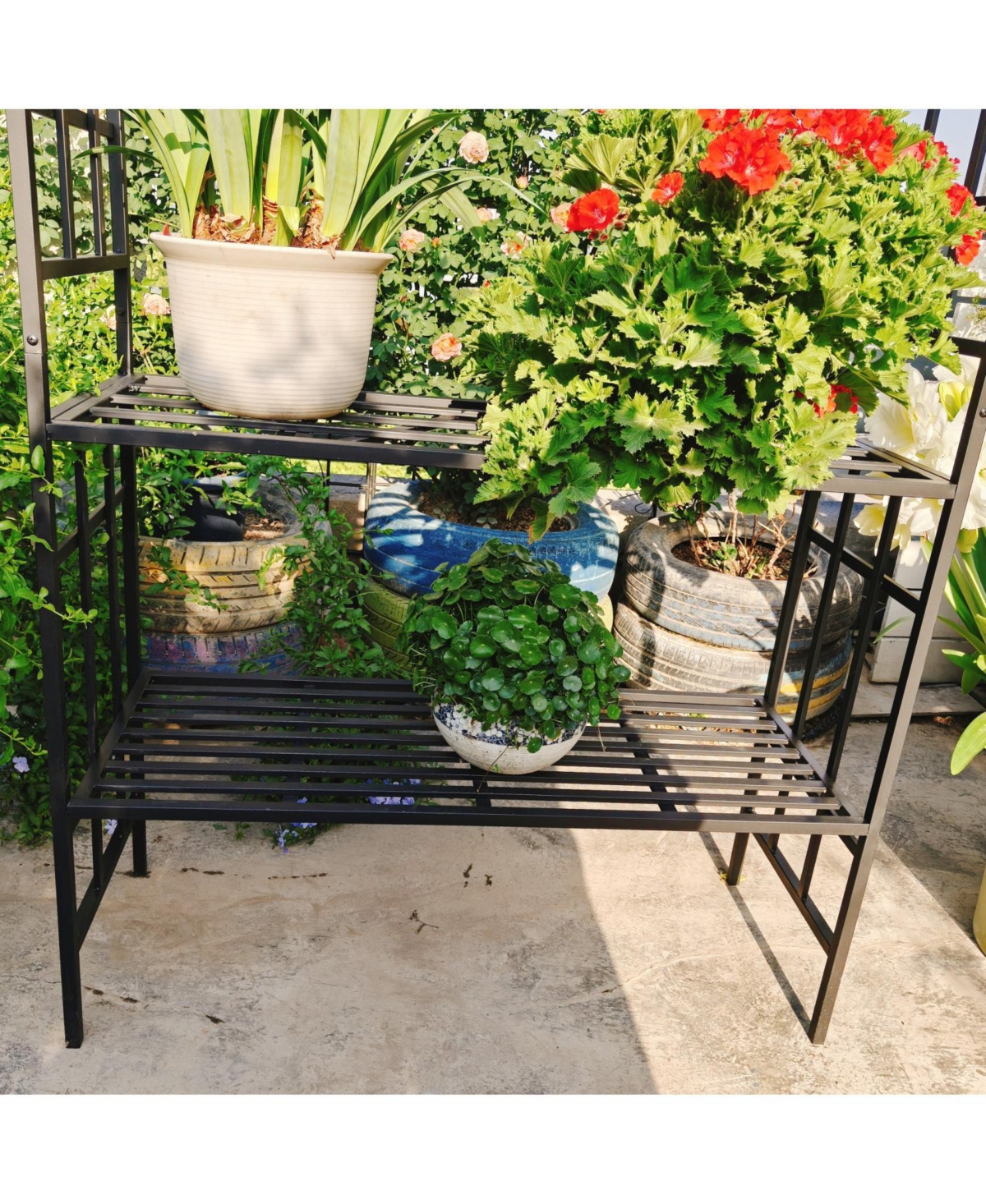 Streamdale Furniture Metal Garden Arch Bench Flower Stand Climbing Plants Support Black