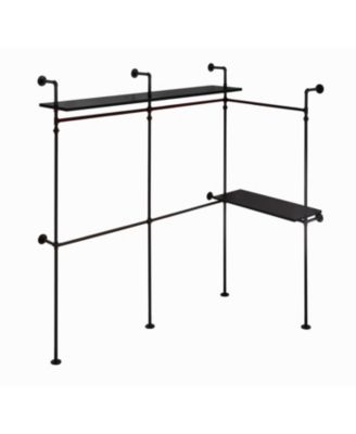 Industrial Pipe Clothing Rack w/ LED & Shelves
