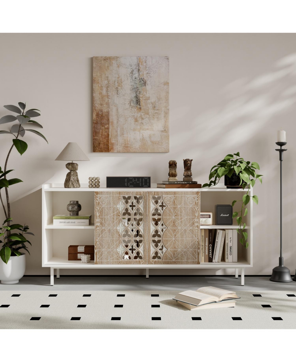 Streamdale Furniture Sicotas Mid Century Sideboard Storage Cabinet