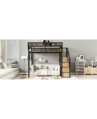 1 Count Metal Full Loft Bed with Stairs & Storage