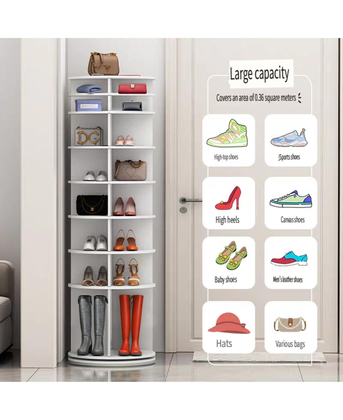 Streamdale Furniture Rotating Shoe Rack Tower (White)
