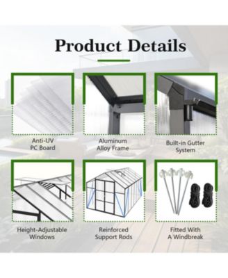 Gain Height 8x14 FT Aluminum Polycarbonate Greenhouse