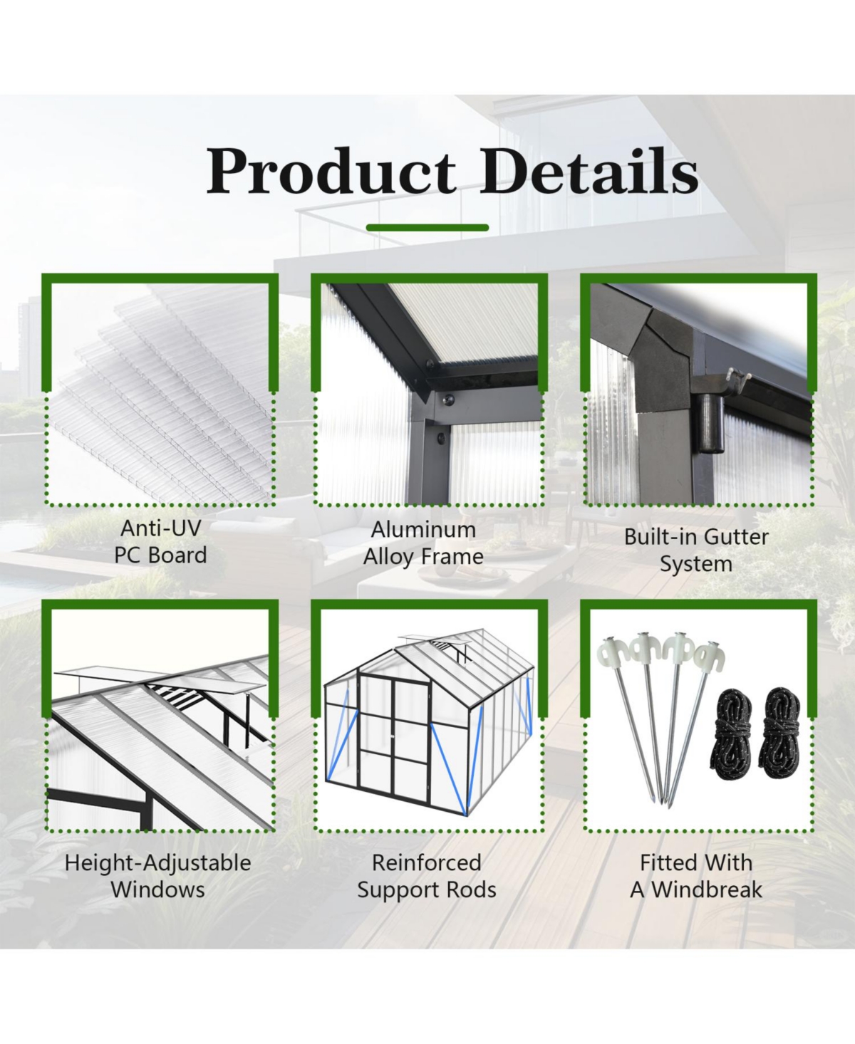 Streamdale Furniture Gain Height 8x14 Ft Aluminum Polycarbonate Greenhouse