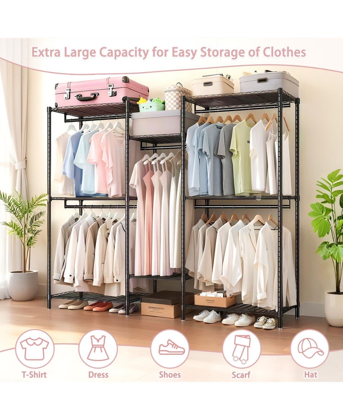 Streamdale Furniture Heavy Duty Adjustable Garment Rack with Shelves & Rails - Black