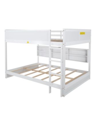 Queen Over Queen Bunk Bed with Storage Charging White