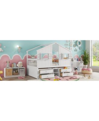 Loft Bed with Roof Windows & Storage - White