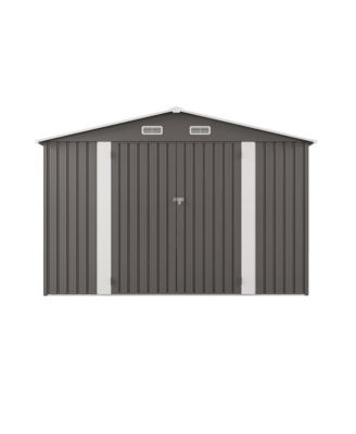 Streamdale 10x12FT Metal Garden Storage Shed, Double Door, Window, Waterproof - Grey