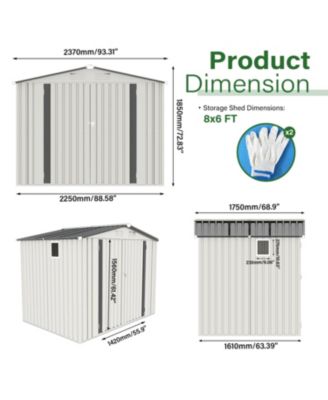 Streamdale 8x6 Metal Outdoor Storage Shed, Window, Lockable Door, White/Gray