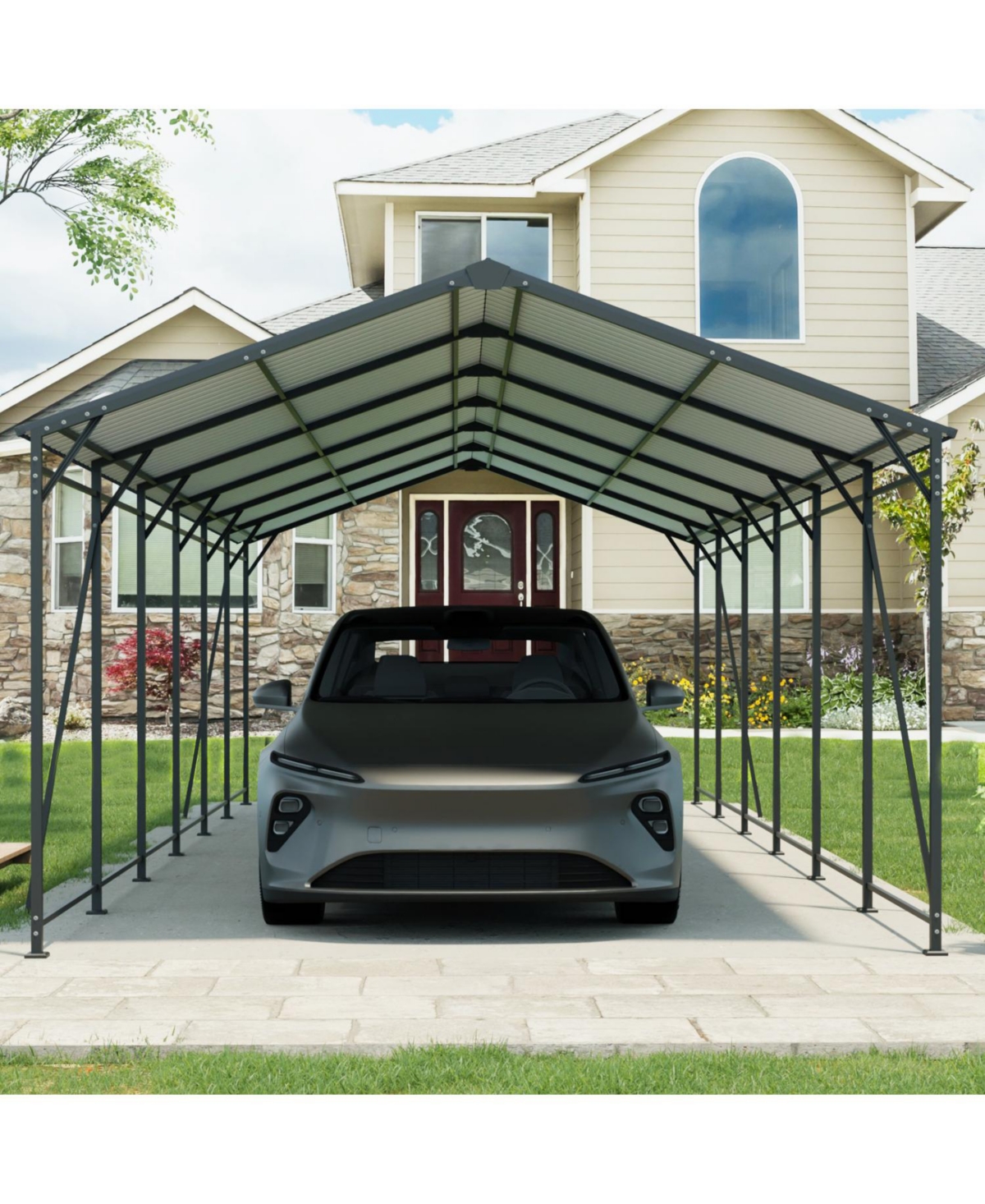 Streamdale Furniture Streamdale 12x32 Ft Heavy Duty Galvanized Steel Carport Garage