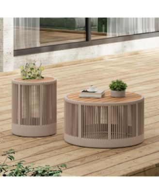 Rustic Industrial Coffee & Side Table Set - Rope Beige