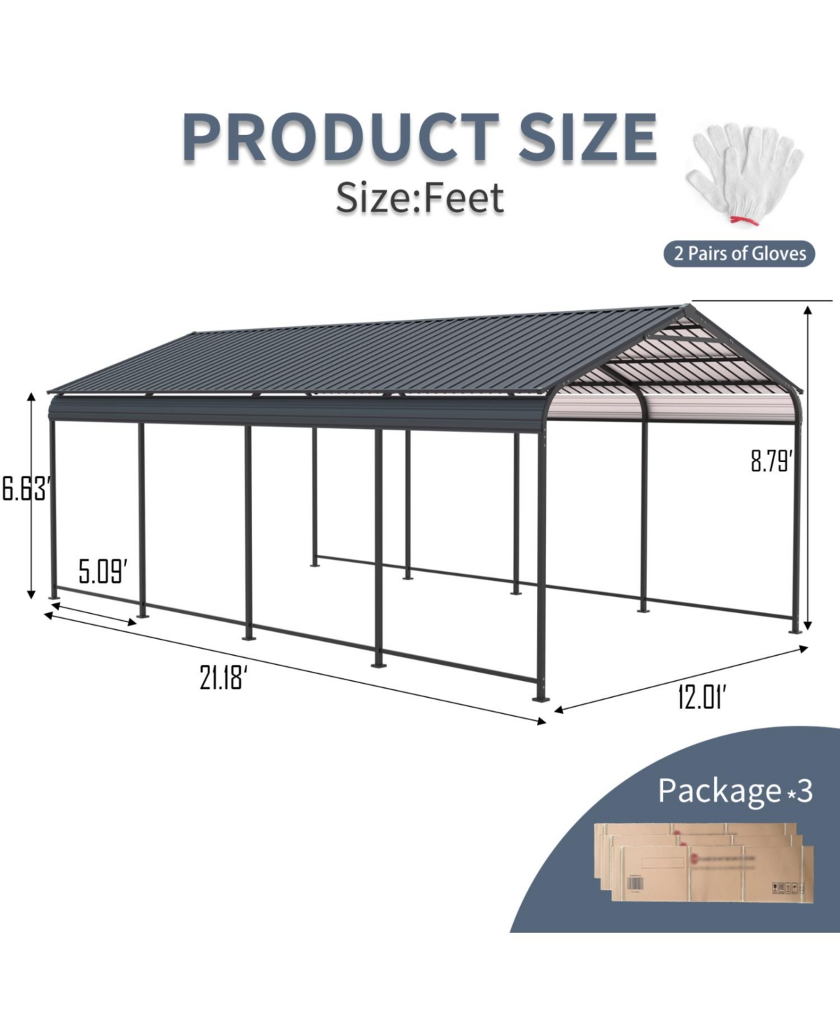 Streamdale Furniture 12x21 Ft Heavy Duty Galvanized Steel Carport