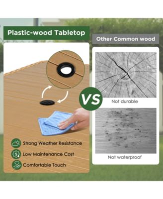 Streamdale 59" Outdoor Dining Table, Polywood Top, Umbrella Hole, Iron Legs