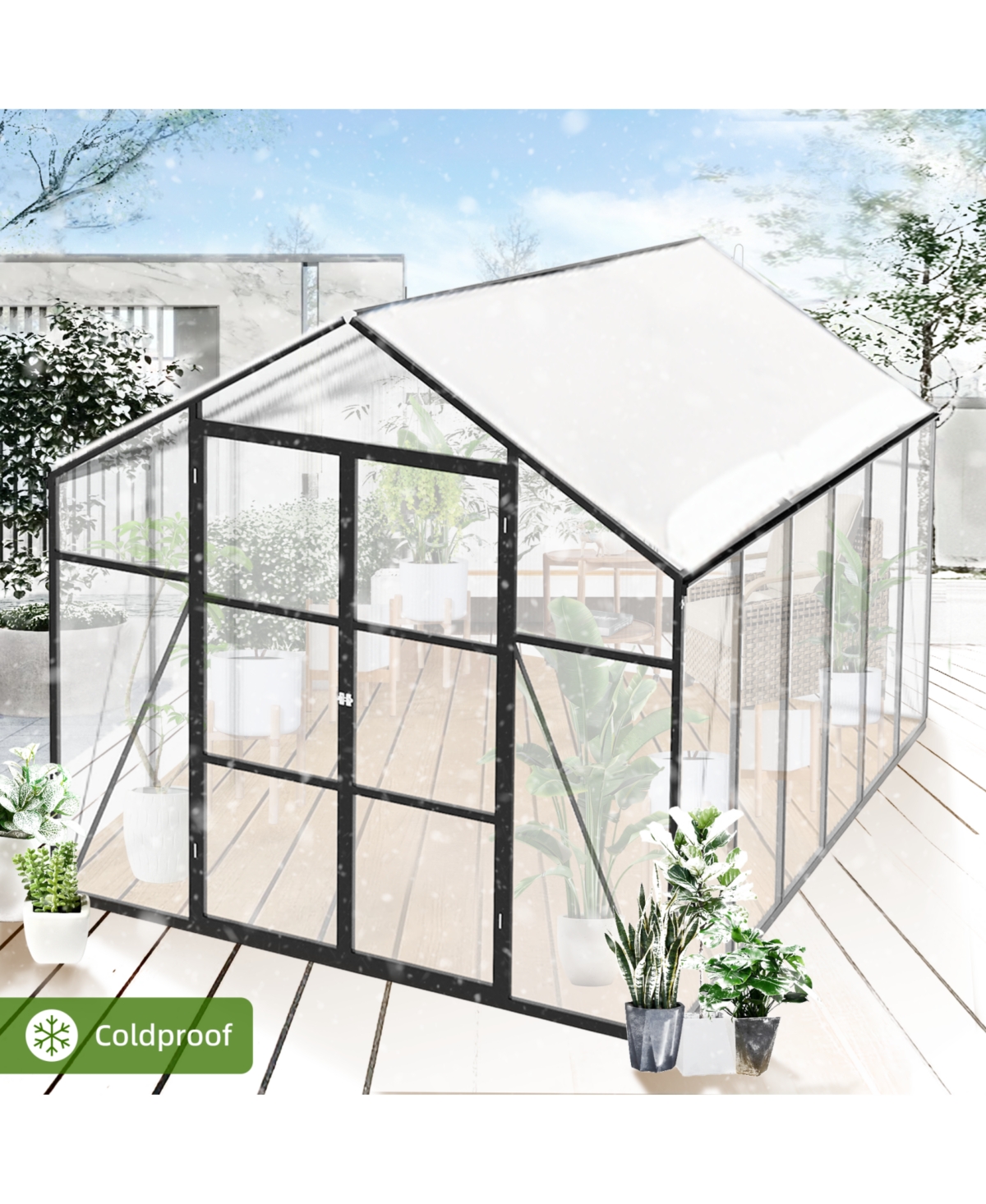 Streamdale Furniture Streamdale 8x12 Ft Polycarbonate Greenhouse, Heavy Duty Aluminum Frame