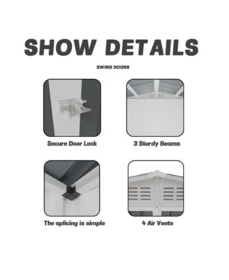 10x8 White Outdoor Garden Shed - Aluminum Frame, Hinged Door & Foundation