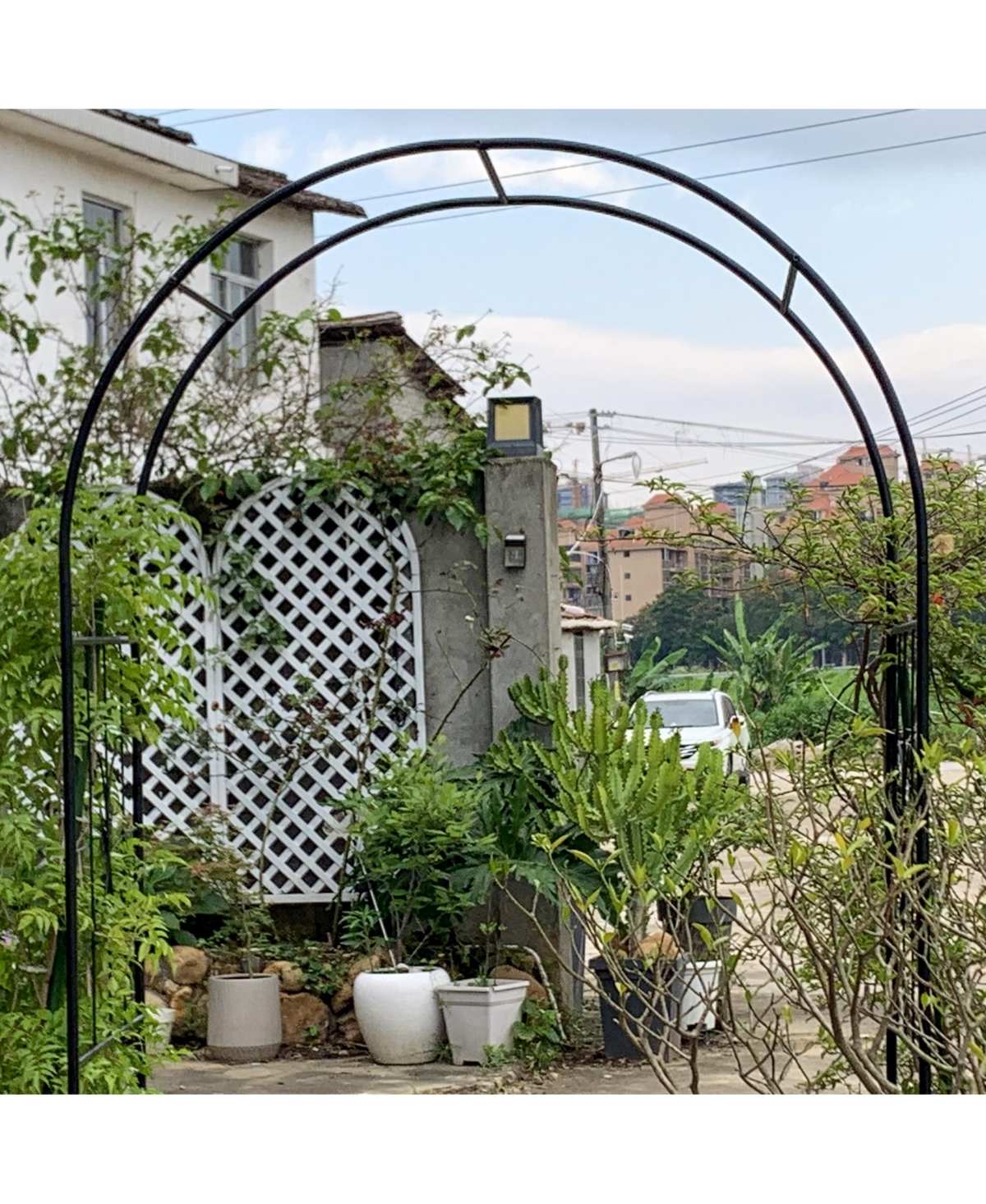 Streamdale Furniture Metal Garden Arch Arbor Trellis with Gate - 7.15ft