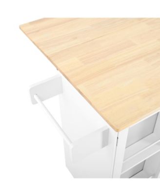50.4"  Engineered Wood, Rubberwood Dropleaf Top, Drawers & Cabinet Mobile Kitchen Island Cart